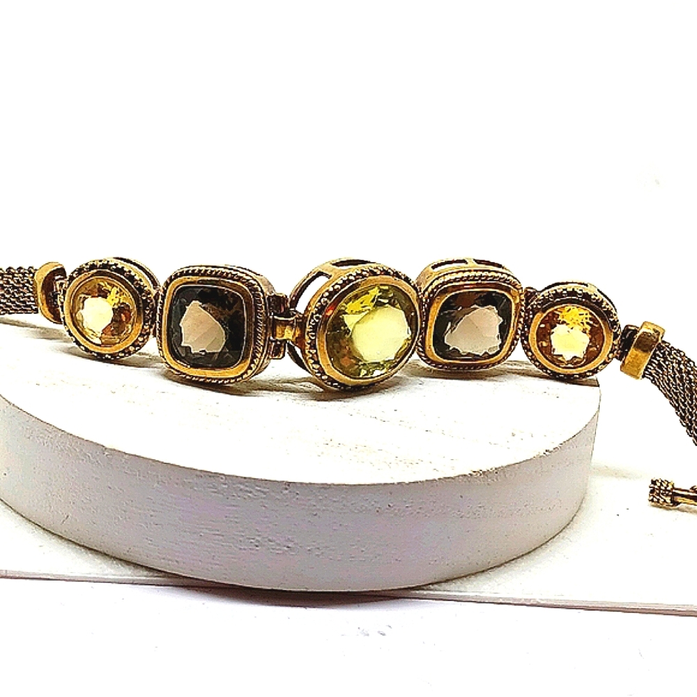 Yellow & Smokey Quartz in .925 Sterling Silver Bracelet
